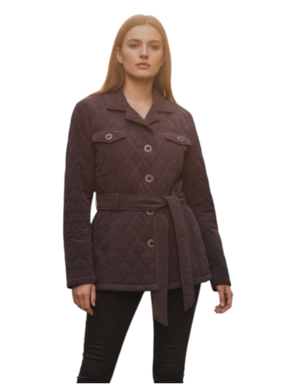 Esprit Quilted Belted Jacket Purple Size Large